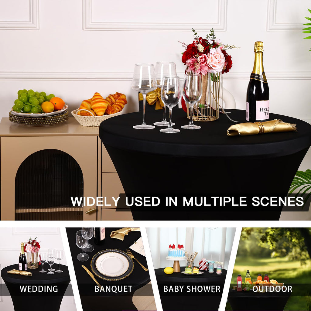4 Pack Cocktail Tablecloth Bar Top Table Covers Round Black Spandex