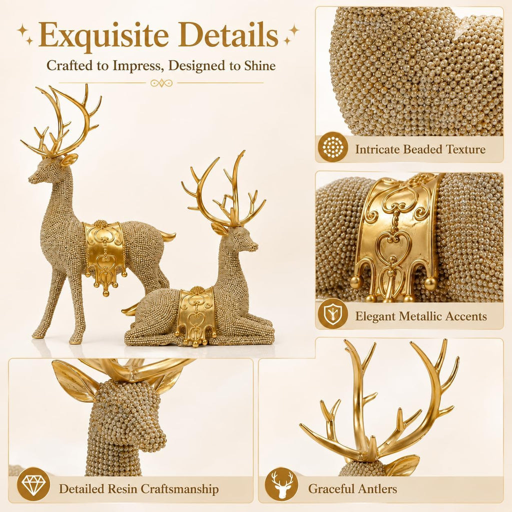 Gold Reindeer Figurines Set of 2 for Christmas Tabletop Decor