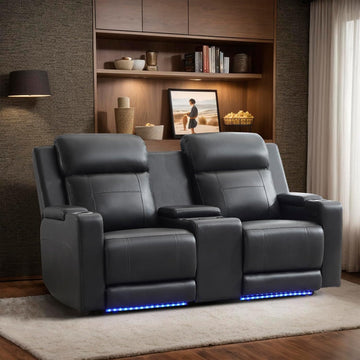 Power Reclining Loveseat with Adjustable Headrest, Home Theater Seating with LED Light/Armrest Storage