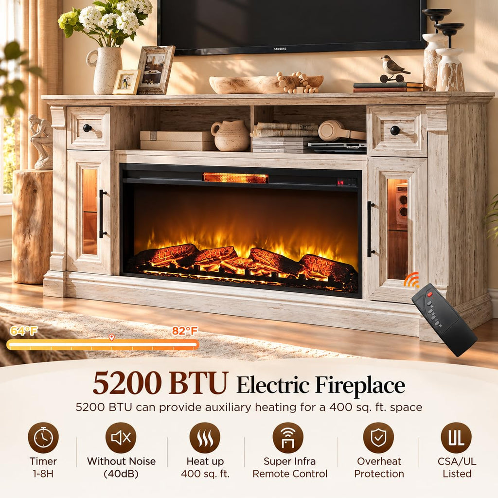 Farmhouse for 80" TV, Antique Brush White