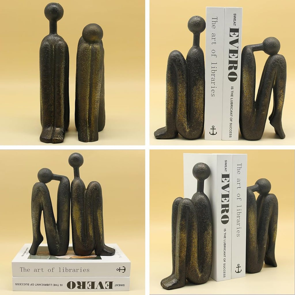 Thinker Decorative Bookends, Non-Slip Book Holder, Resin 9'' | Creative Ornaments Office Home Decor, 1Pair/2Piece