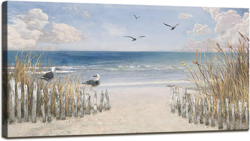 FC3750 Sandy Beach Wall Art Canvas Print Wall Art Seascape Blue Print Painting Abstract Coastal Picture Modern Ocean