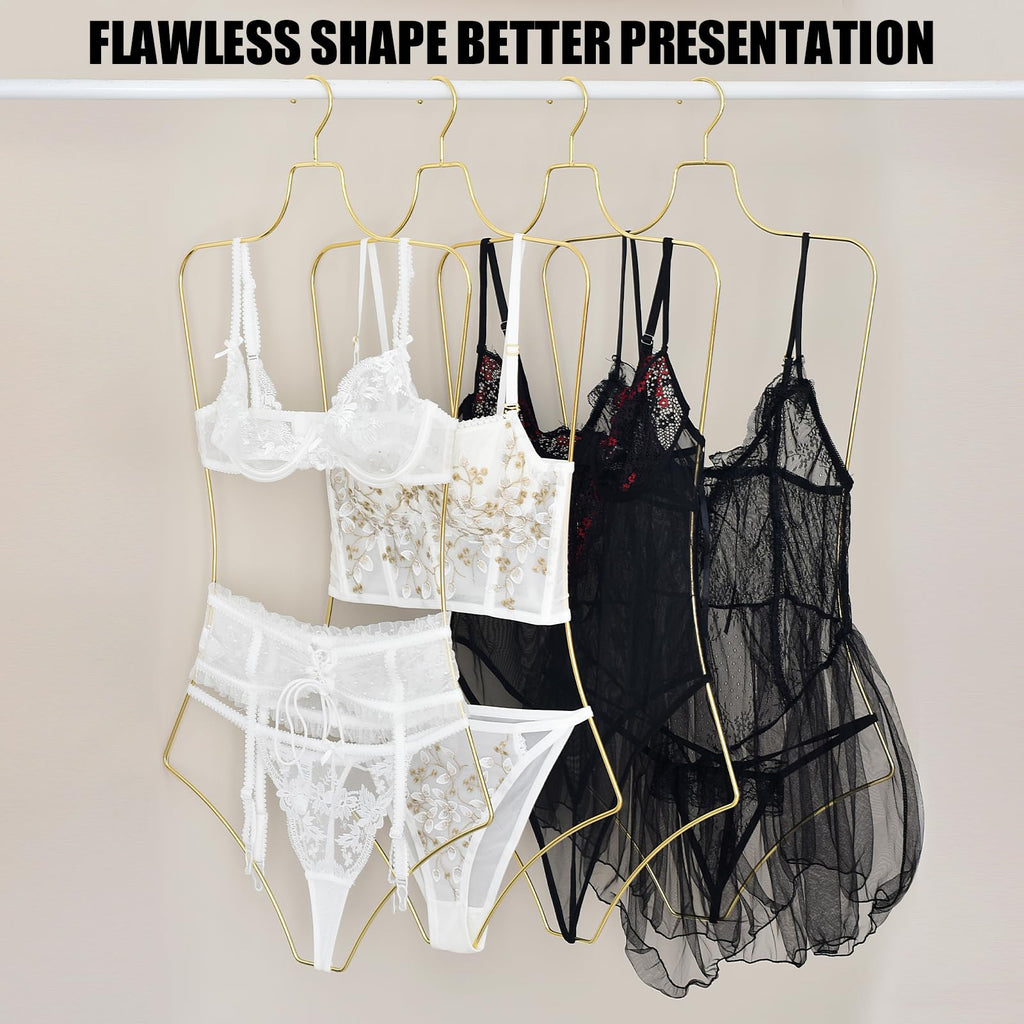 Body Shape Display Clothes Hangers 10 Pack, Luxury Gold Metal Wire Swimsuit and Bikini Hanger, Lingerie Hangers for