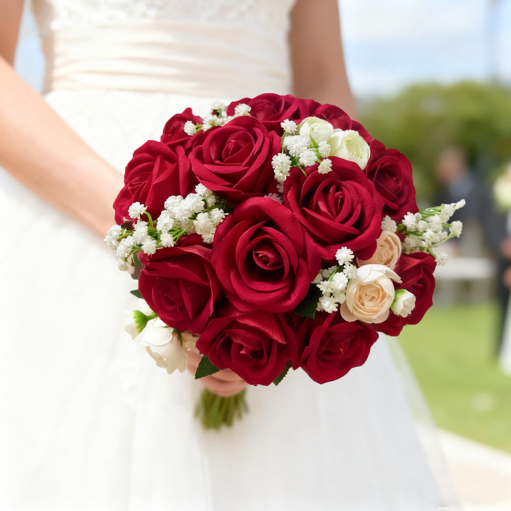 50Pcs Red Roses Artificial Flowers with Stems Decor