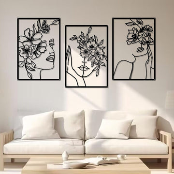 Black Metal Wall Decor Minimalist Abstract Metal Wall Art - Set of 3