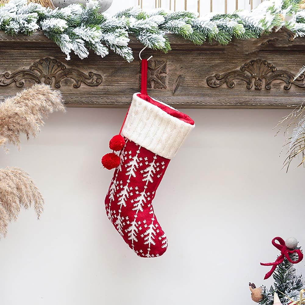 S 16 Inches Knit Knitted Stockings Rustic Ornament Set for Family Holiday Xmas Party Decorations (Knitted - Set of 3