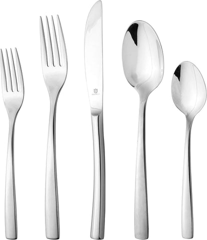 30-Piece Flatware Set For 6, Modern Sleek Design Silverware Set, 18 10 Stainless Steel Utensils