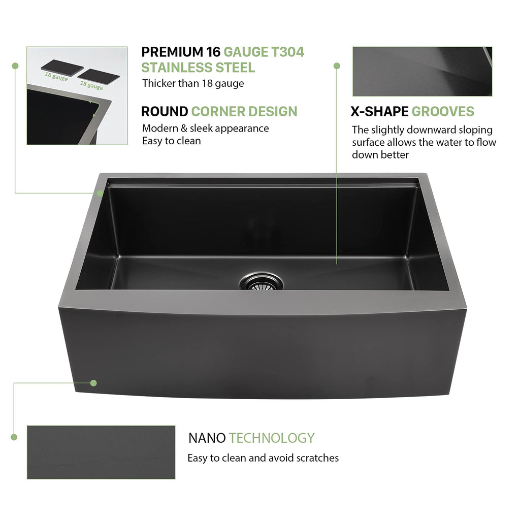 36 Inch Gunmetal Black Farmhouse Workstation Kitchen Sink