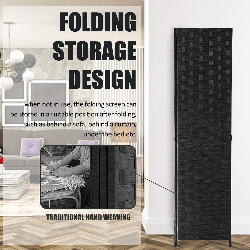 Room Divider, 4 Panels 6FT Folding Privacy Screen Wood Room Divider