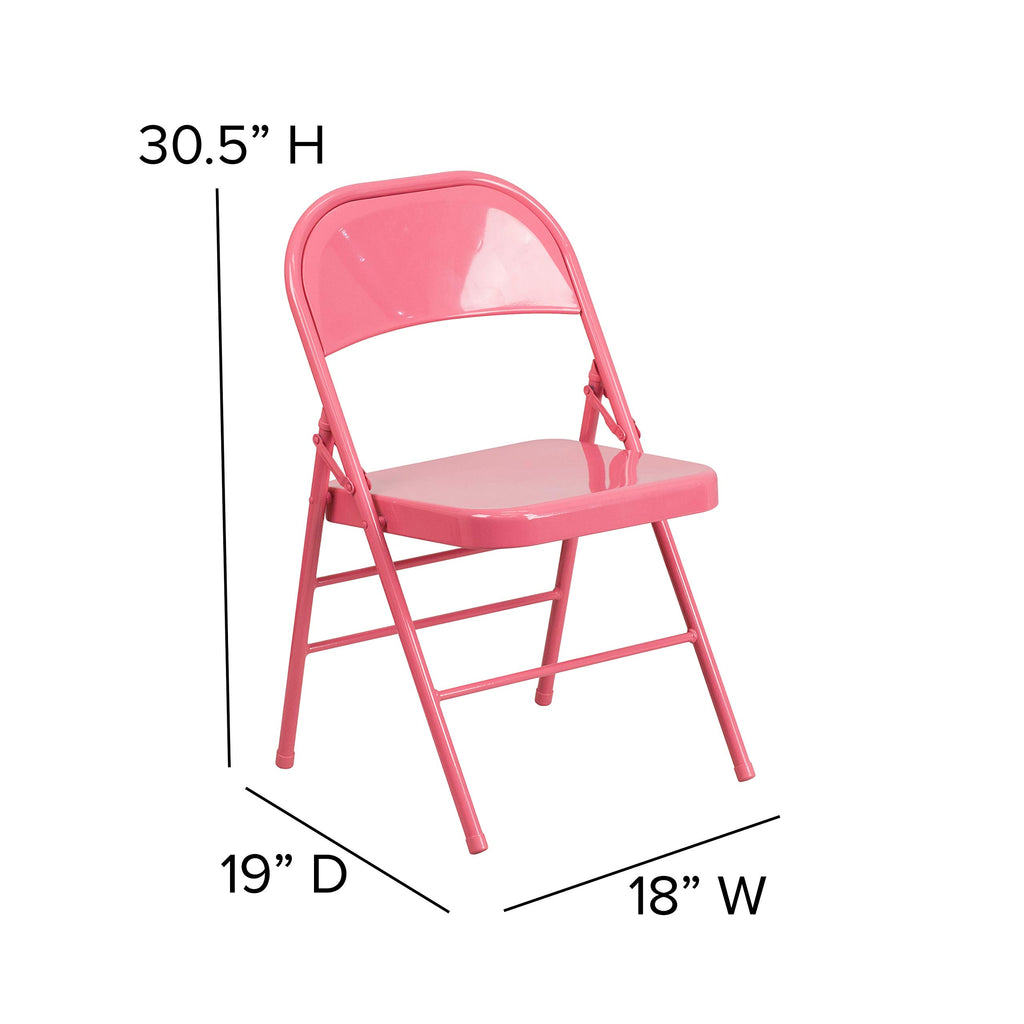 Pink Triple Braced Metal Folding Chair, 2-Pack