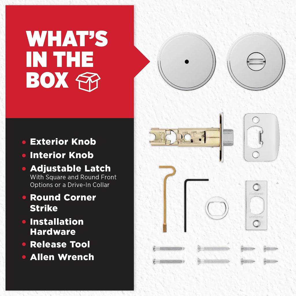 Pismo Interior Privacy Door Knob with Lock, Door Handle , Polished Chrome Keyless Turn Lock Doorknob