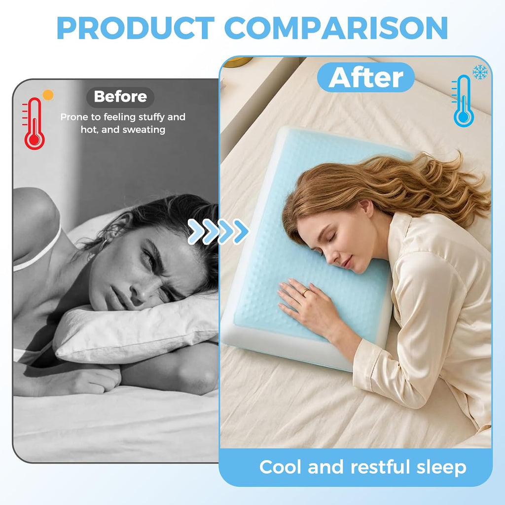 Cooling Gel Memory Foam Pillow for Sleeping, Standard Size Bed Pillows for Hot Sleepers with Cooling Cover, Neck