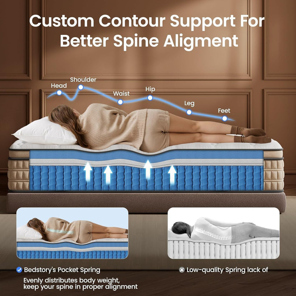 14 inch Firm King Size Mattress - Pain-Relieving Hybrid Mattress for Extra Lumbar & Hip Support - No Sagging Bed in a