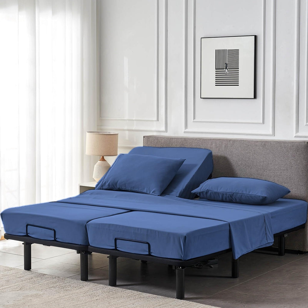 Split Queen Sheets Set for Adjustable Bed Navy