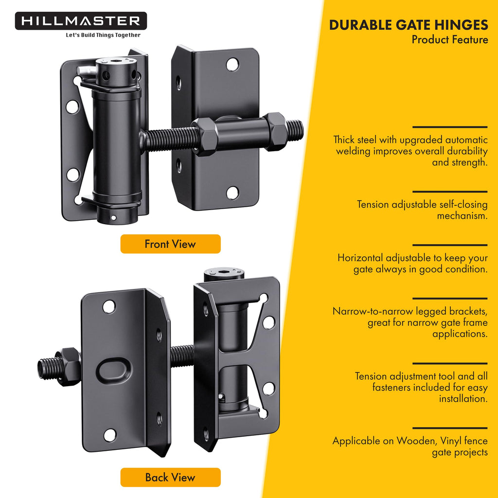 Heavy Duty Self Closing Gate Hinges for Metal/Vinyl/PVC/Wood Fence, 90 Degree Narrow Wood Door Hinges with Adjustable
