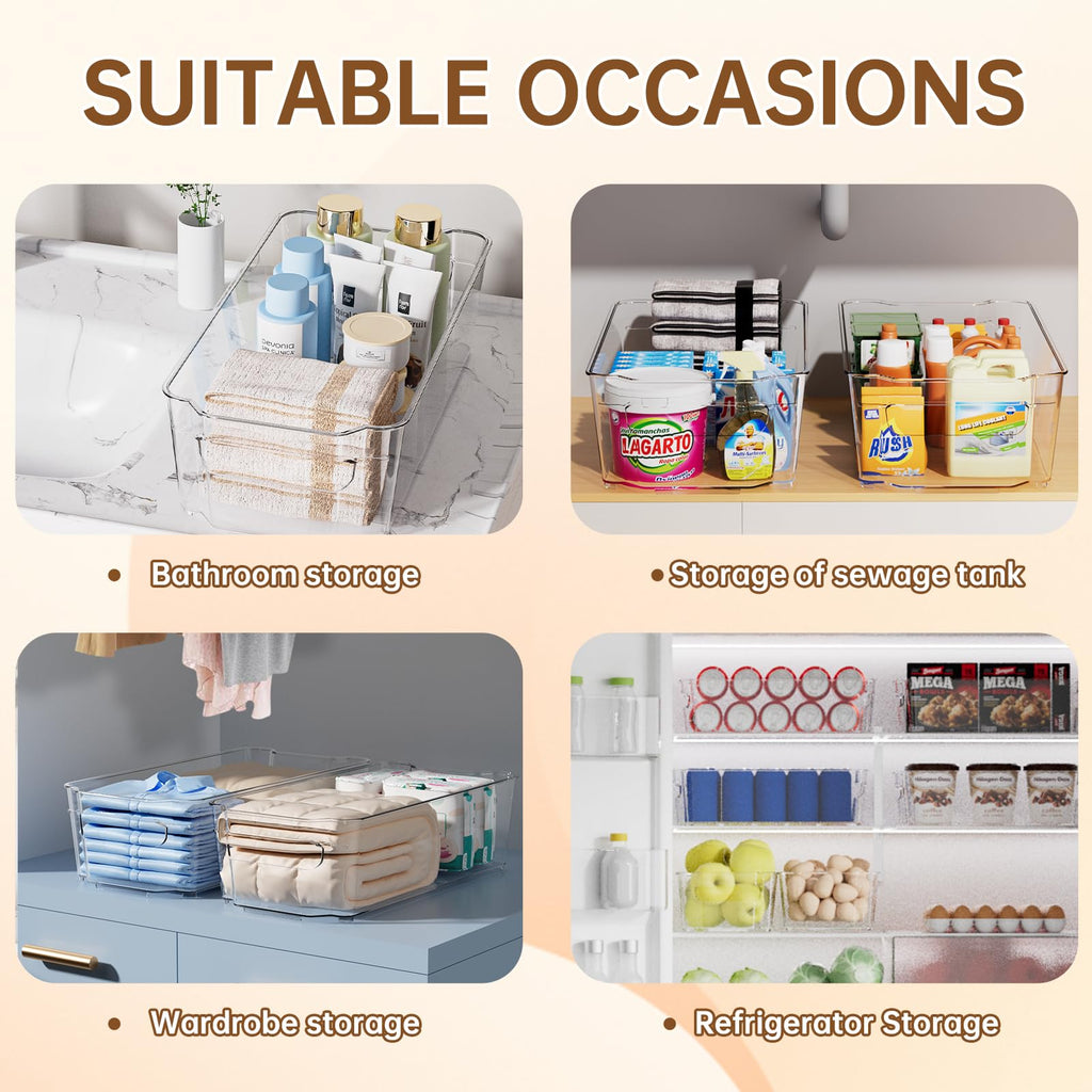 Clear Fridge Organizer, Refrigerator Organizer Bins with Handle, Freezer, Kitchen Cabinet, Pantry Organization, BPA