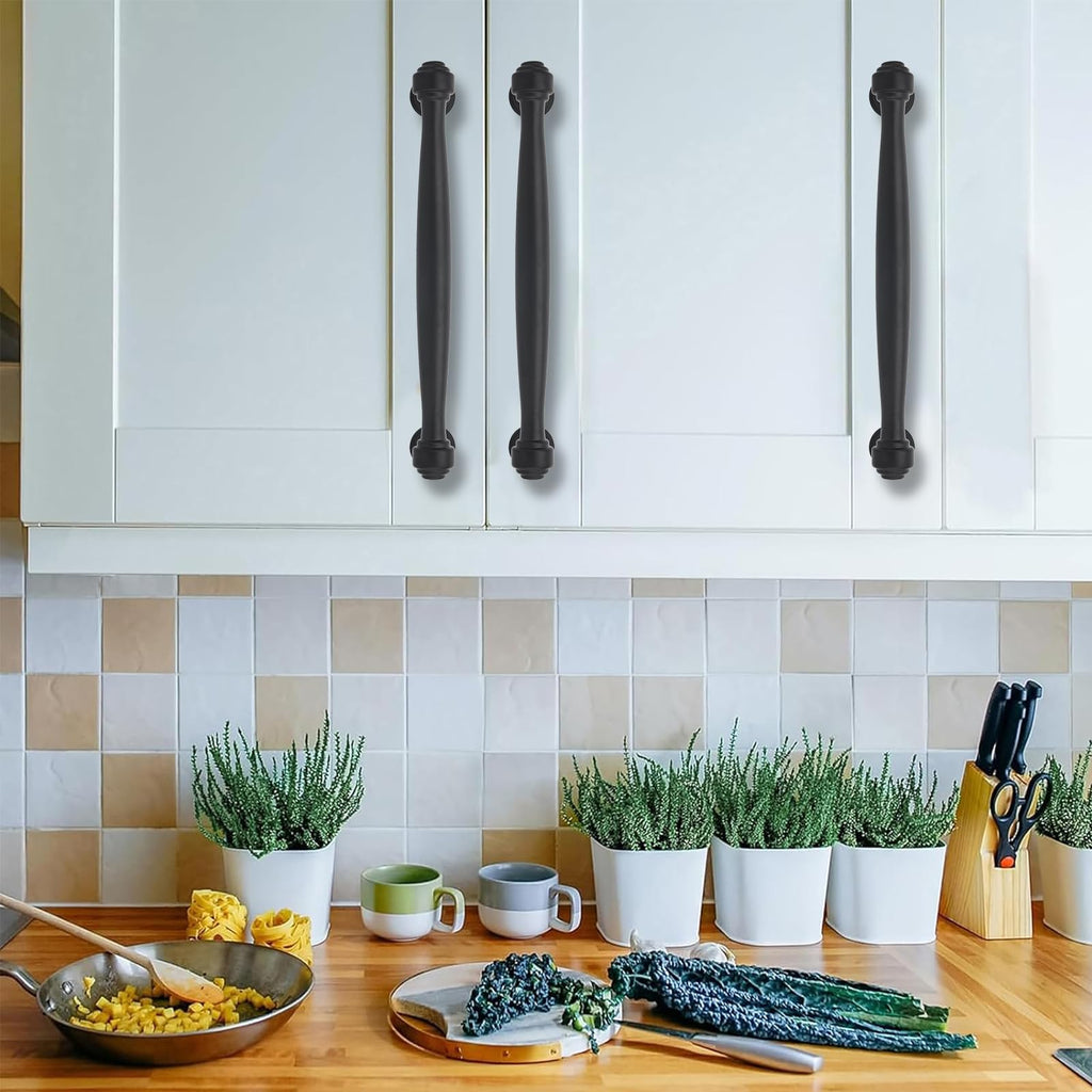 5 Pack 12inch(305mm) Center to Center Black Cabinet Pulls Handles for Cabinets Cupboard Solid Heavy Duty Matte Black