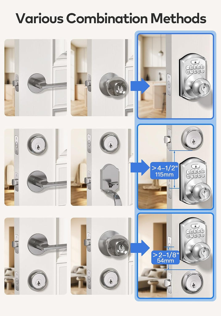 Keypad Door Knob Lock, Keyless Entry Door Handle, Satin Nickel