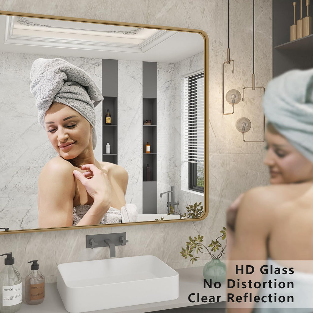 48x40 Inch Brushed Gold Bathroom Vanity Mirror