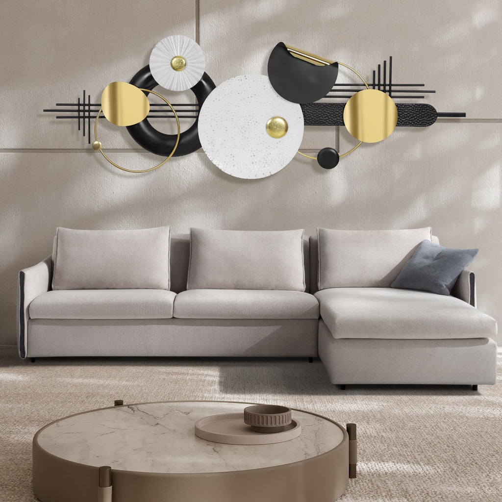 Large Modern Abstract Metal Wall Art Decor 59.1" x 21.3" Modern Geometric Abstract Wall Sculptures Circle Hanging