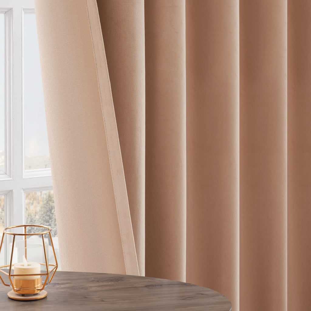 90 Inches Long Blush Beige Velvet Curtains, Sound Dampening Decorative Room Darkening Viral Luxury Nursery Girls