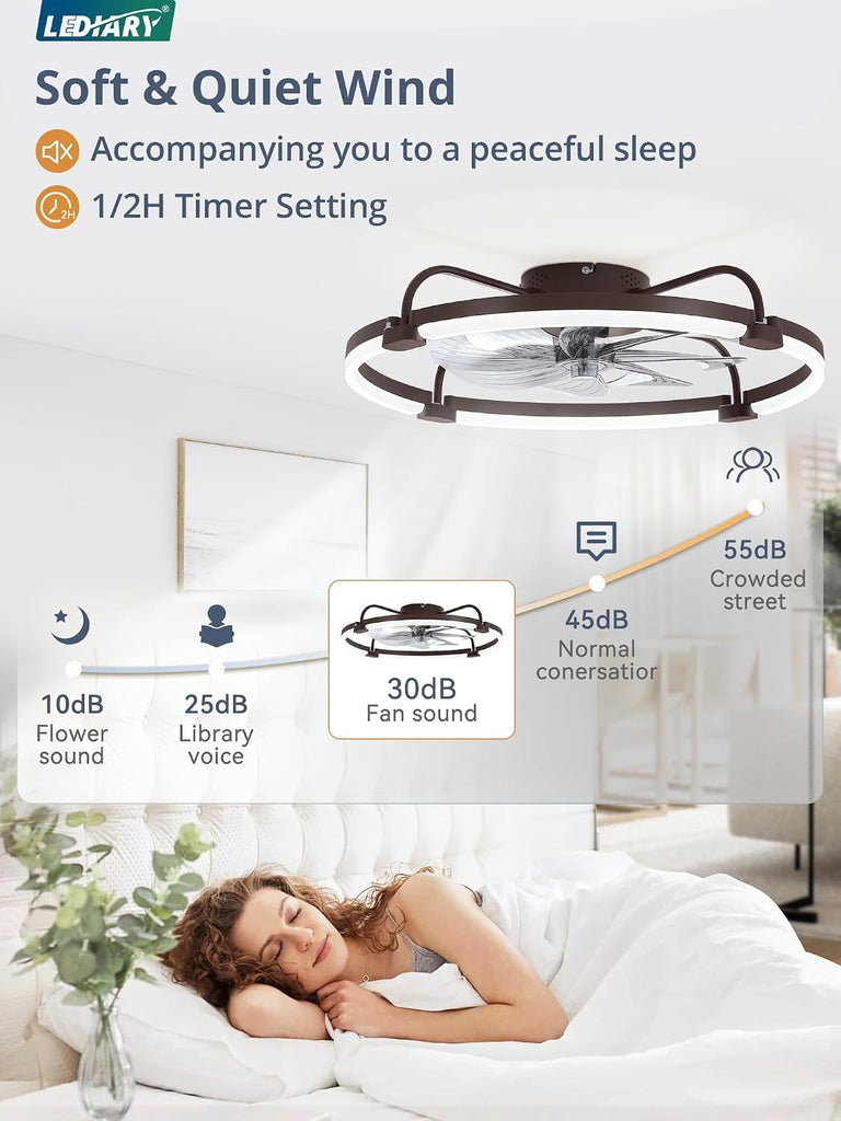 Ceiling Fans with Lights and Remote, 24'' Low Profile Ceiling Fan with Light, 3000-6000K Dimmable Fandelier LED Fan