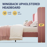 Full Velvet Platform Bed Frame with Vertical Tufted Wingback Headboard, Easy Assembly, Under Bed Storage