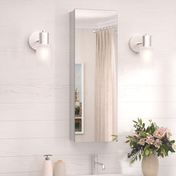 12 x 36 Farmhouse Medicine Cabinet Recessed or Surface Mount Aluminum, Mirror with Stepless Adjustable Storage