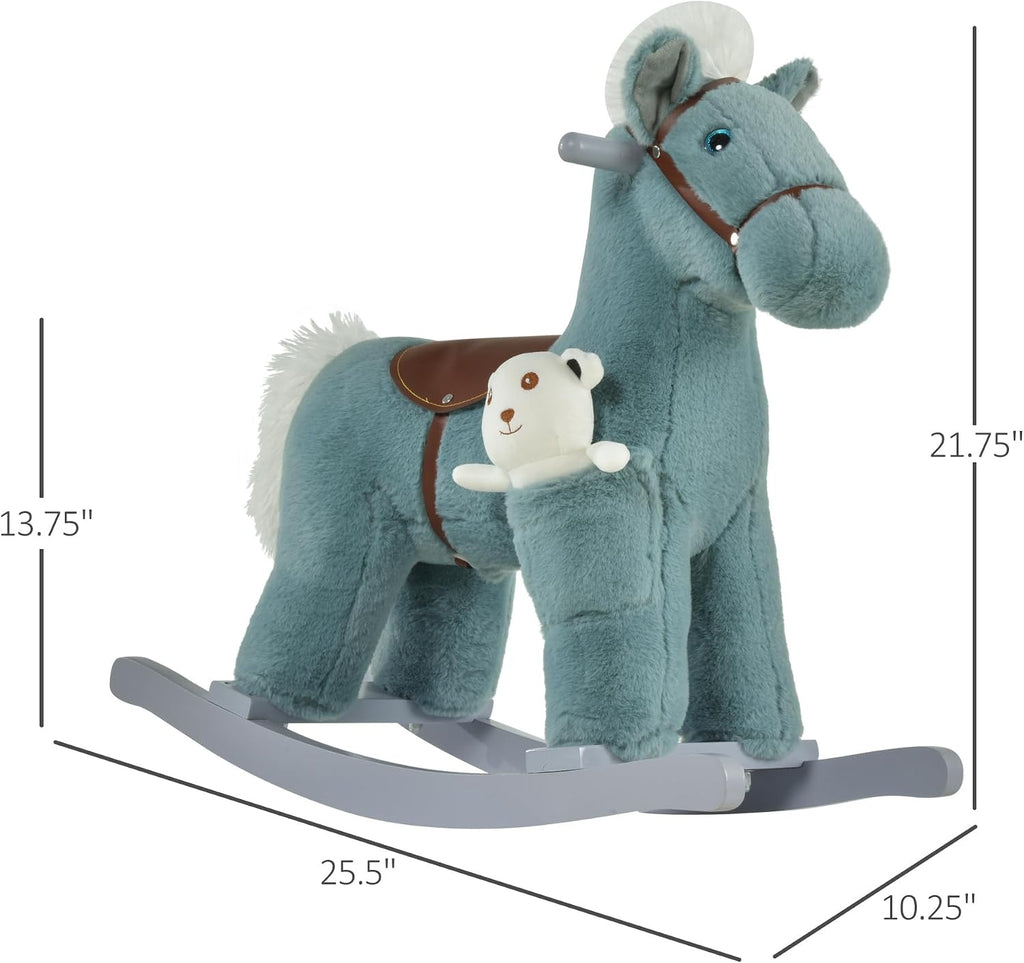 Kids Rocking Horse with Bear Toy Fun Realistic Sounds Toddler Blue