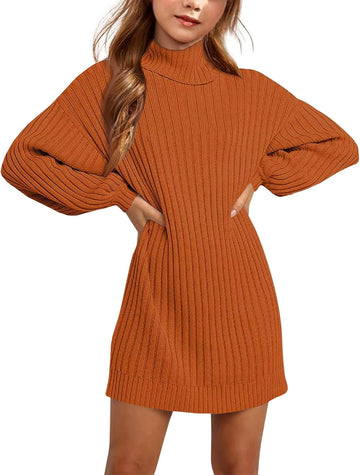 Fall Winter Girls Sweater Dress Teen Kids Turtleneck Dresses