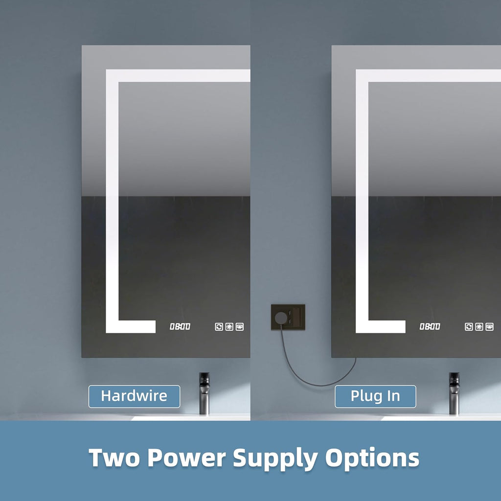 LED Medicine Cabinet 24x30 Anti-Fog Mirror Dimmable Recessed Mount | 3 Color Dimmable LED. Time Temp Display.