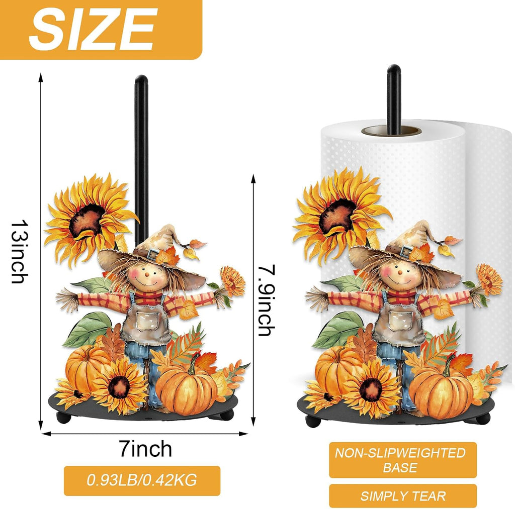 Fall Paper Towel Holder Rustic Scarecrow Kitchen Decor Accessories Large Metal Towel Holder Stand for Autumn