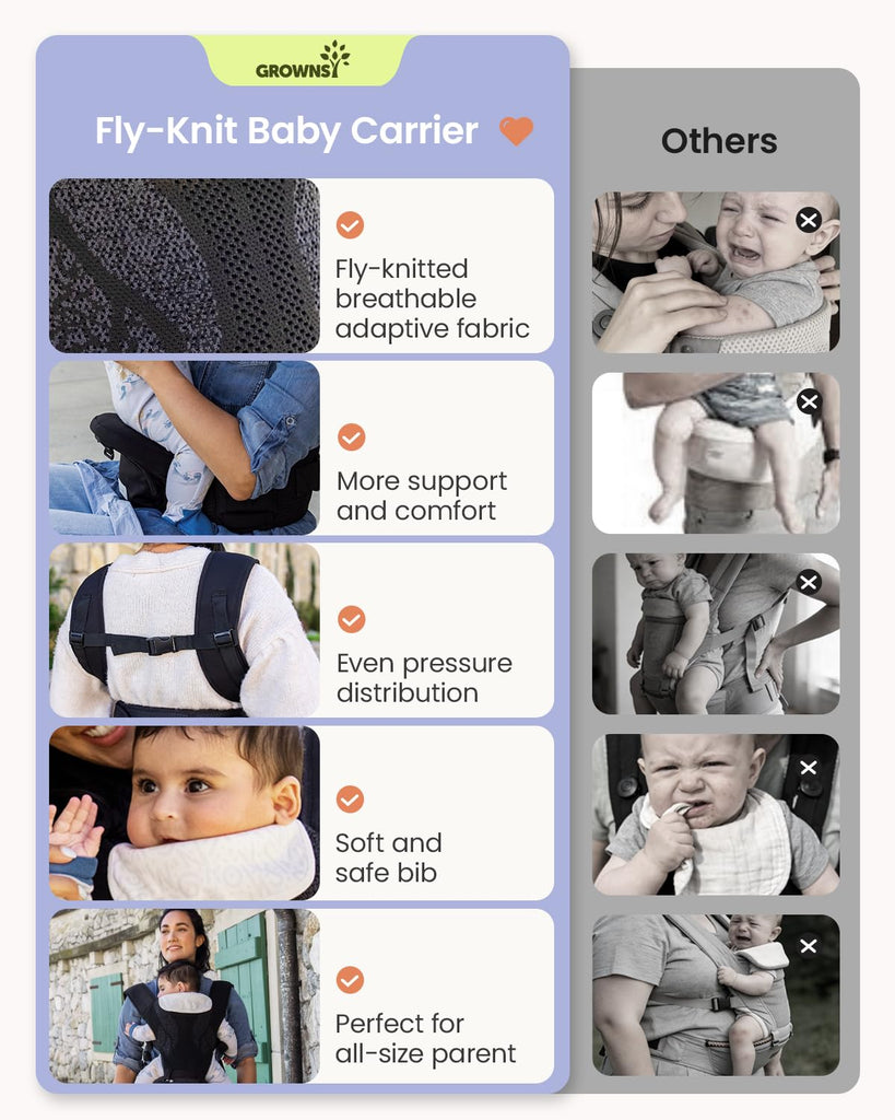 Safety-Certified 3D Knit Baby Carrier Newborn to Toddler, Black