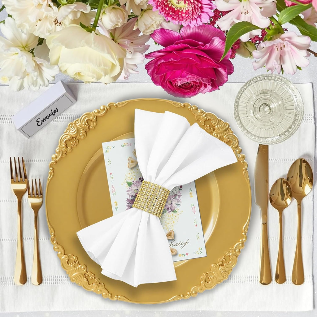 Gold Charger Plates Bulk, 13" Round Charger Plates with Embossed Rim, Decorative Dinner Gold Chargers - Set of 100