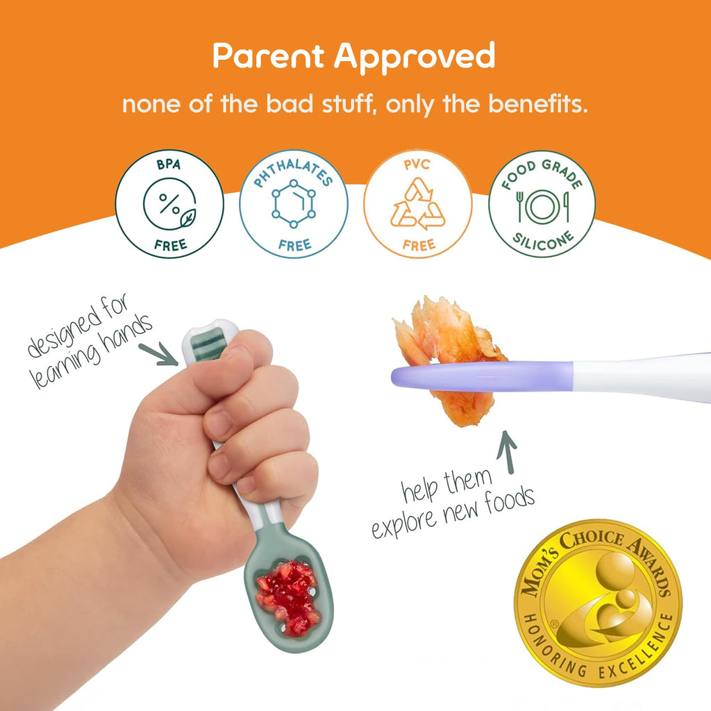 Baby Spoons Self Feeding 6 Months, 2-Pack Red/Orange