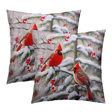 Red Birds Throw Pillow Covers 18x18 Inch Winter Berry Decorative Pillow Cases Set of 2 Holiday Cushion Covers Couch