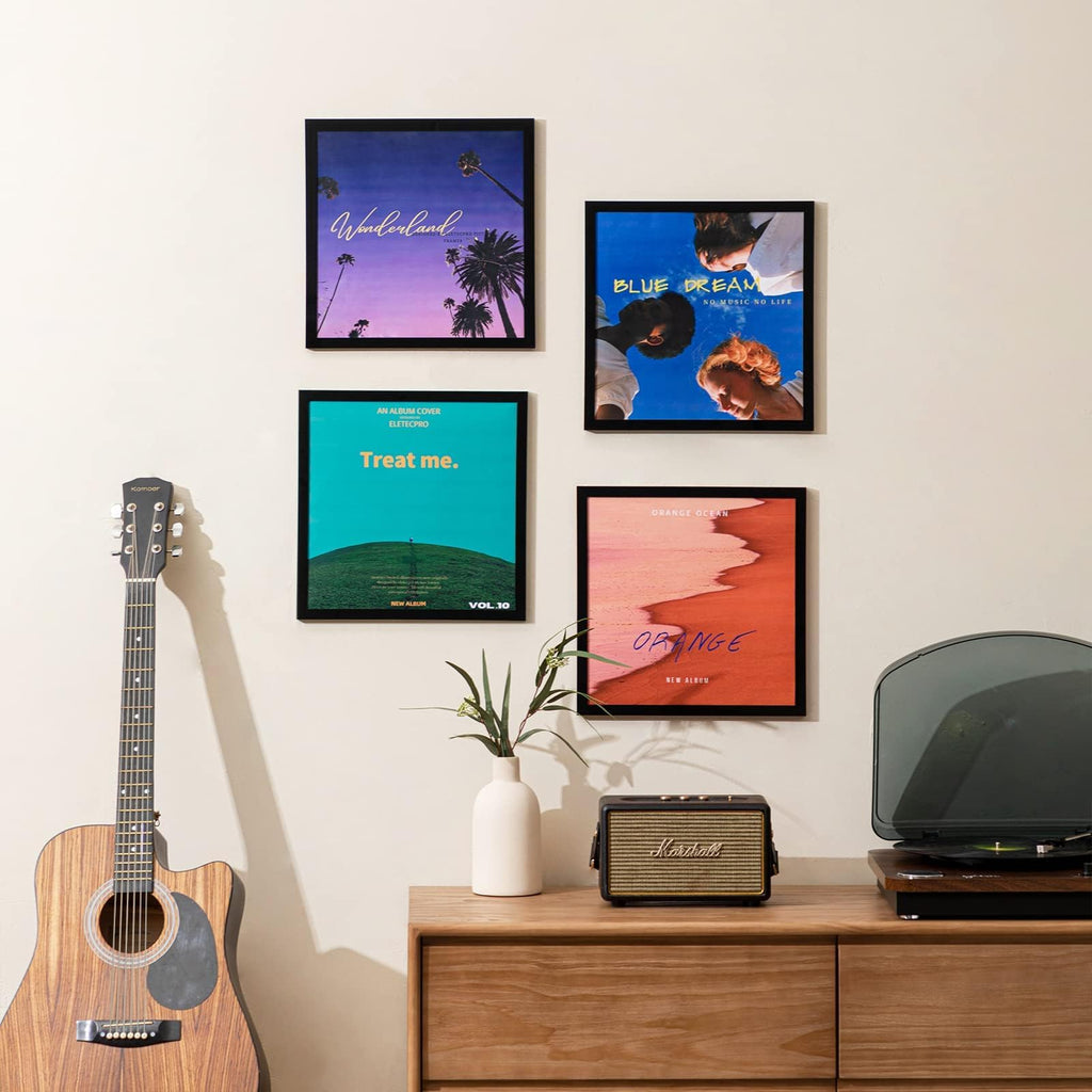 Vinyl Record Frame, 12.5 x 12.5 in, Black, 4 Pack