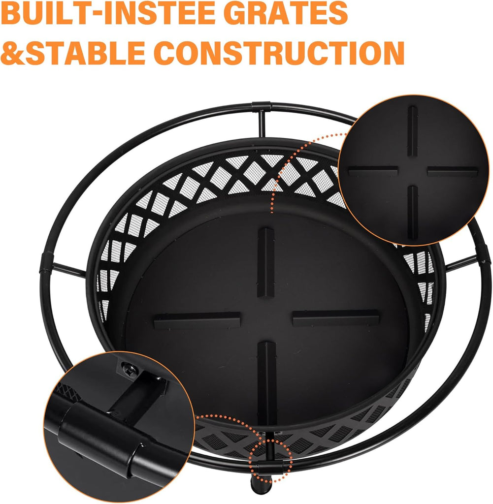 Red Mountain Valley 30'' Outdoor Wood Burning Fire Pit, 2-in-1 Large Round Fire Pit for Outside
