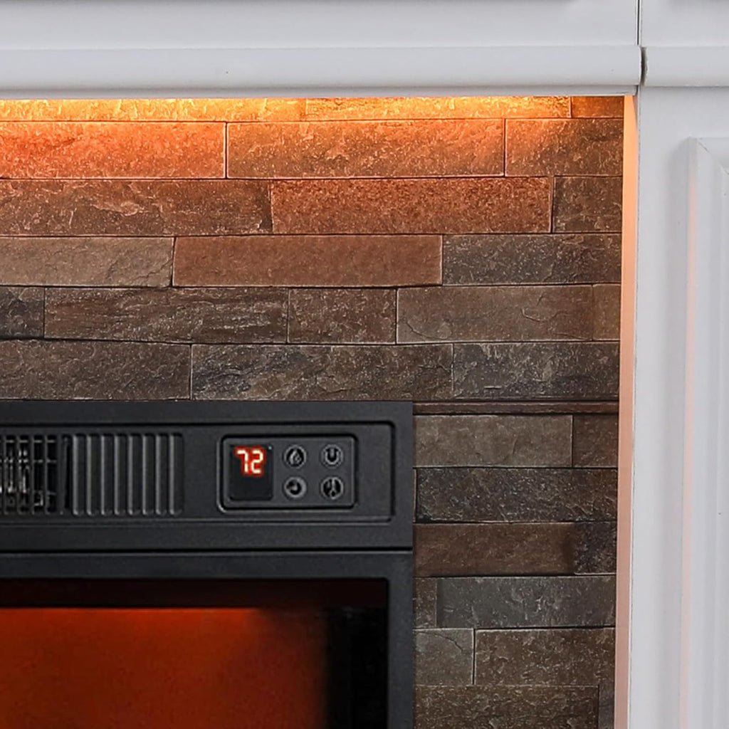 44" Electric Fireplace with Mantel, Tall Fireplace Heater Freestanding, Realistic Stacked Stone Surround with Timer