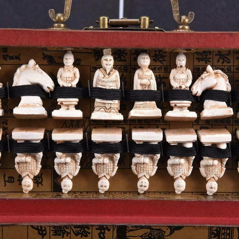 Retro Vintage Chinese Terracotta Warriors Chess Set Board Game Set Gift Friends Family 32 Chess Set Wood Table 3D - Set of 32