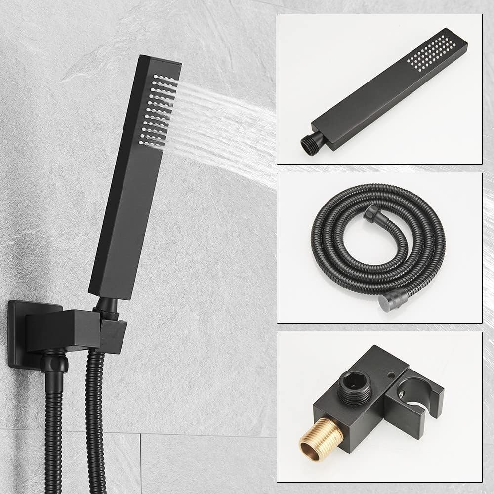 16 Inch Ceiling Mount Matte Black Shower System Bathroom Luxury Rain Mixer Shower Combo Set Ceiling Rainfall Shower