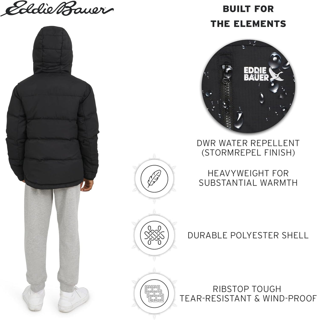 Boys' Classic Heavyweight Faux Fur Lined Hooded Insulated Down Jacket