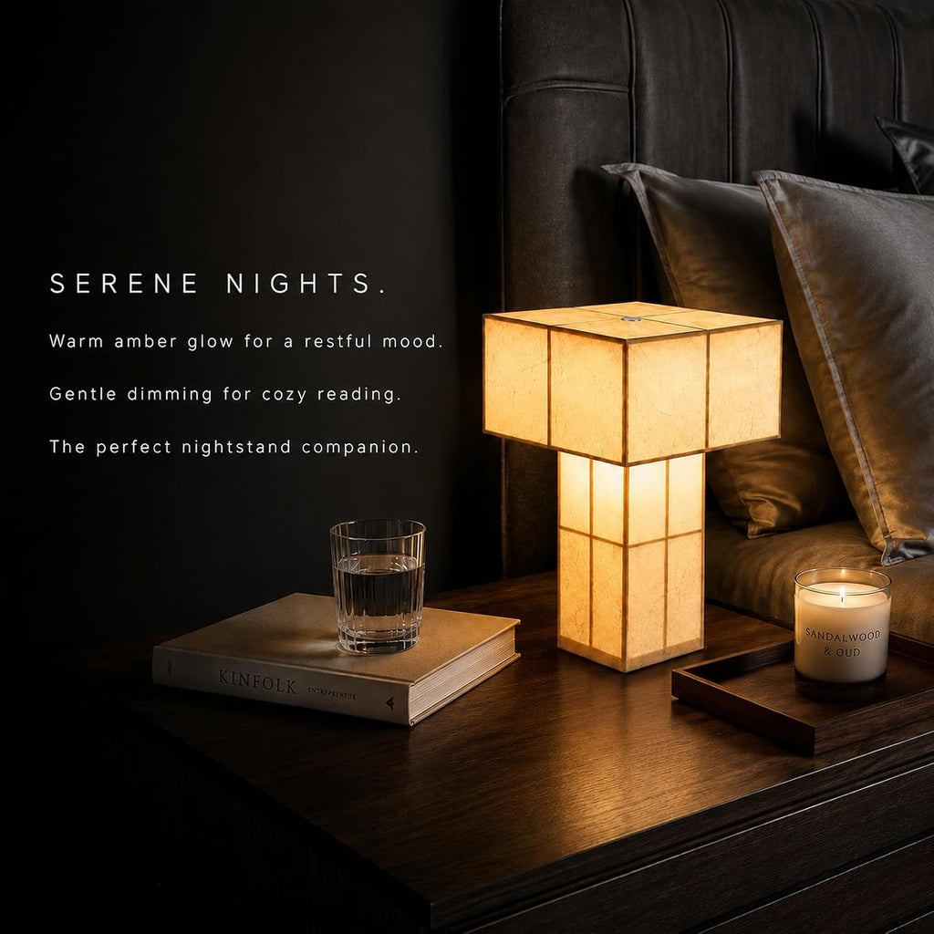 Cordless Small Table Lamp, USB-C Rechargeable Touch Dimmable Bedside Lamp with Handcrafted Fiber Shade