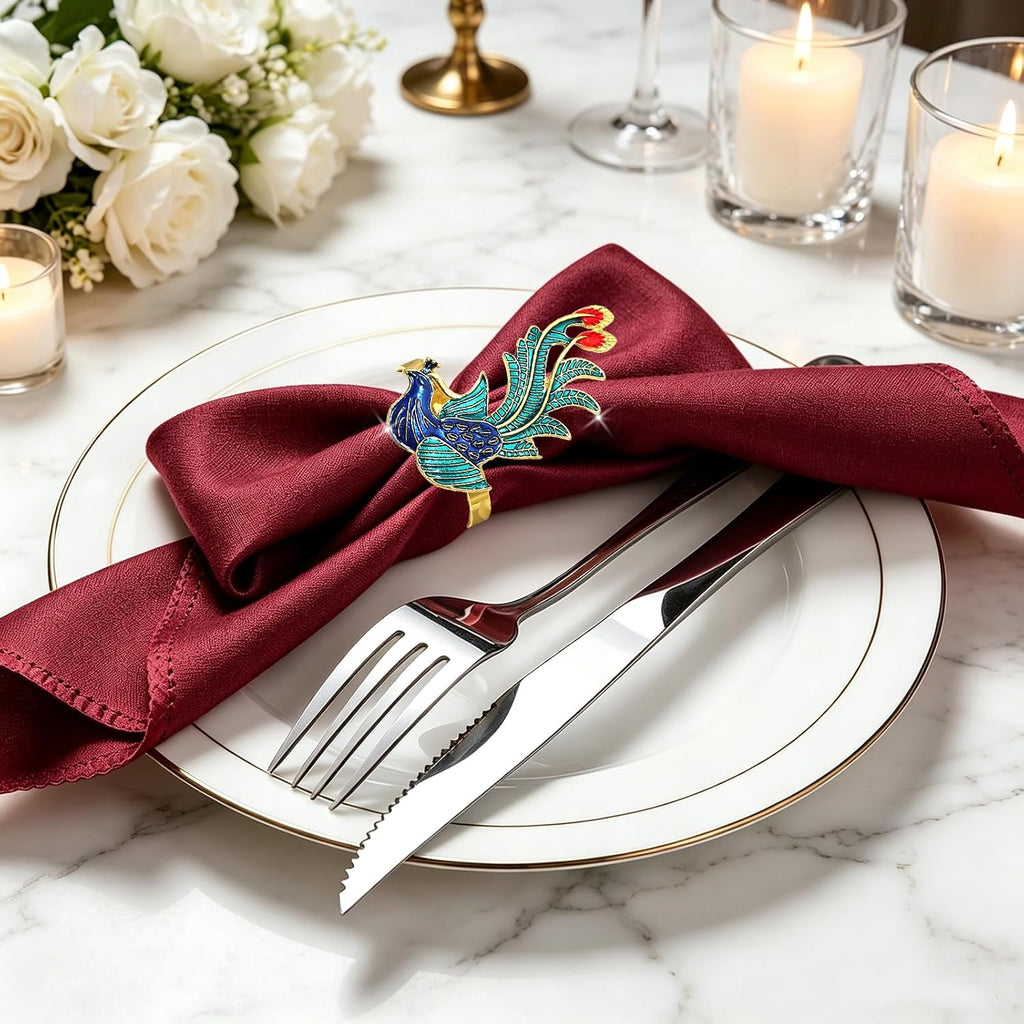 Peacock Napkin Rings Colorful Bird Napkin Holders for Fall Gatherings Christmas New Year Party Decor,Noble - Set of 6