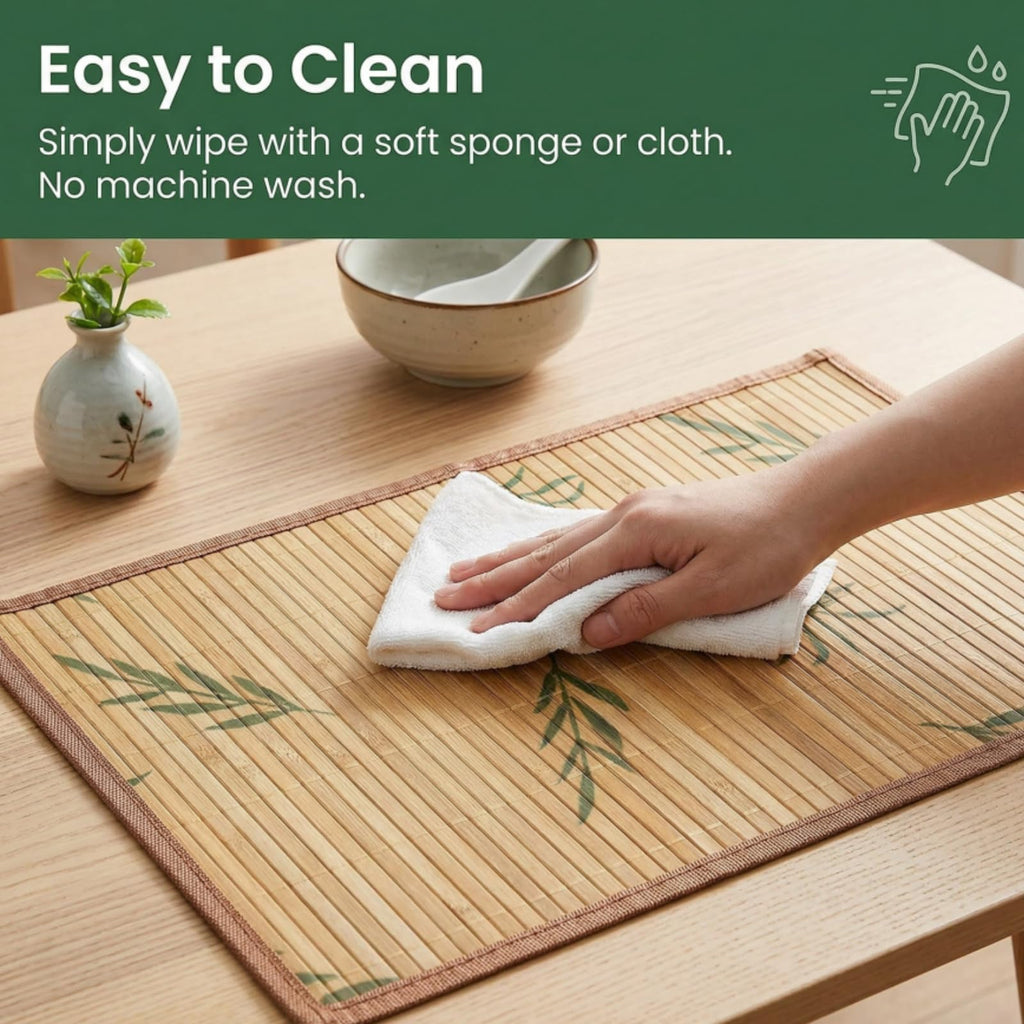 8 Pack Bamboo Placemats, 18 x 12 Inch Anti-Slip Table Mats, Heat Resistant Place Mats, Japanese Style Washable