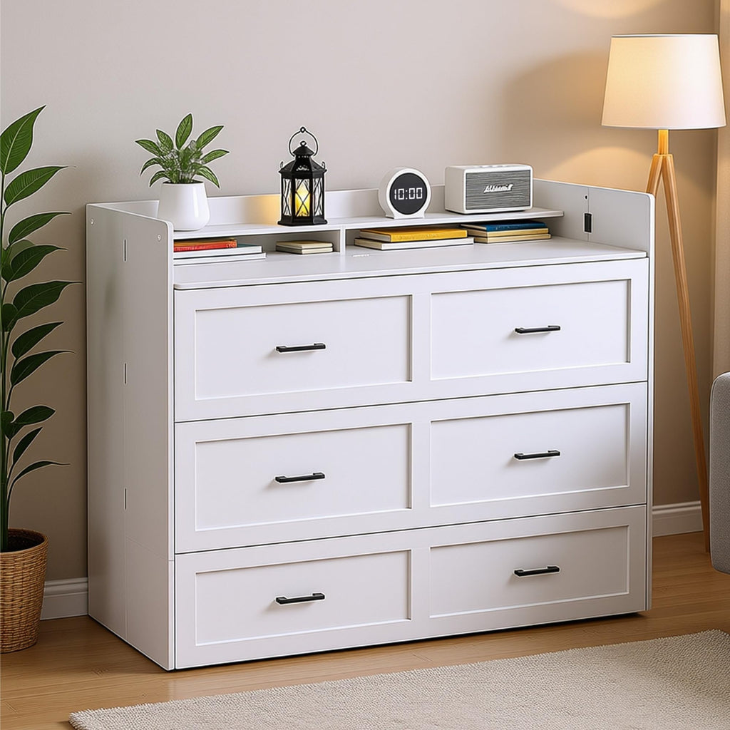 Murphy Bed with Storage & Charging Station, Queen Size Murphy Cabinet Bed Hideaway Bed with Motion Sensor Lights