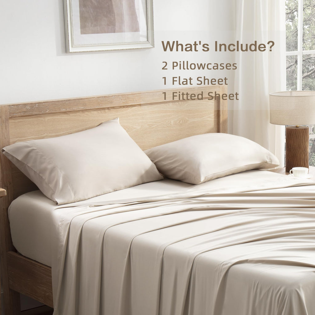 Queen Sheets Set 100% Viscose Derived from Bamboo, Oatmeal