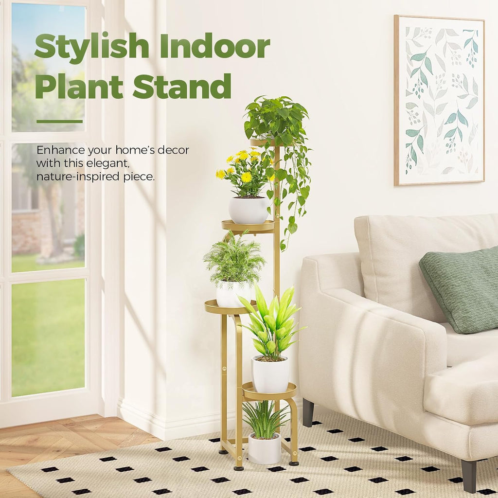 Corner Plant Stand Indoor Outdoor Tall Metal Flower Pot Stands | 4 Tier Gold Heavy Duty Plant Shelf Garden Balcony