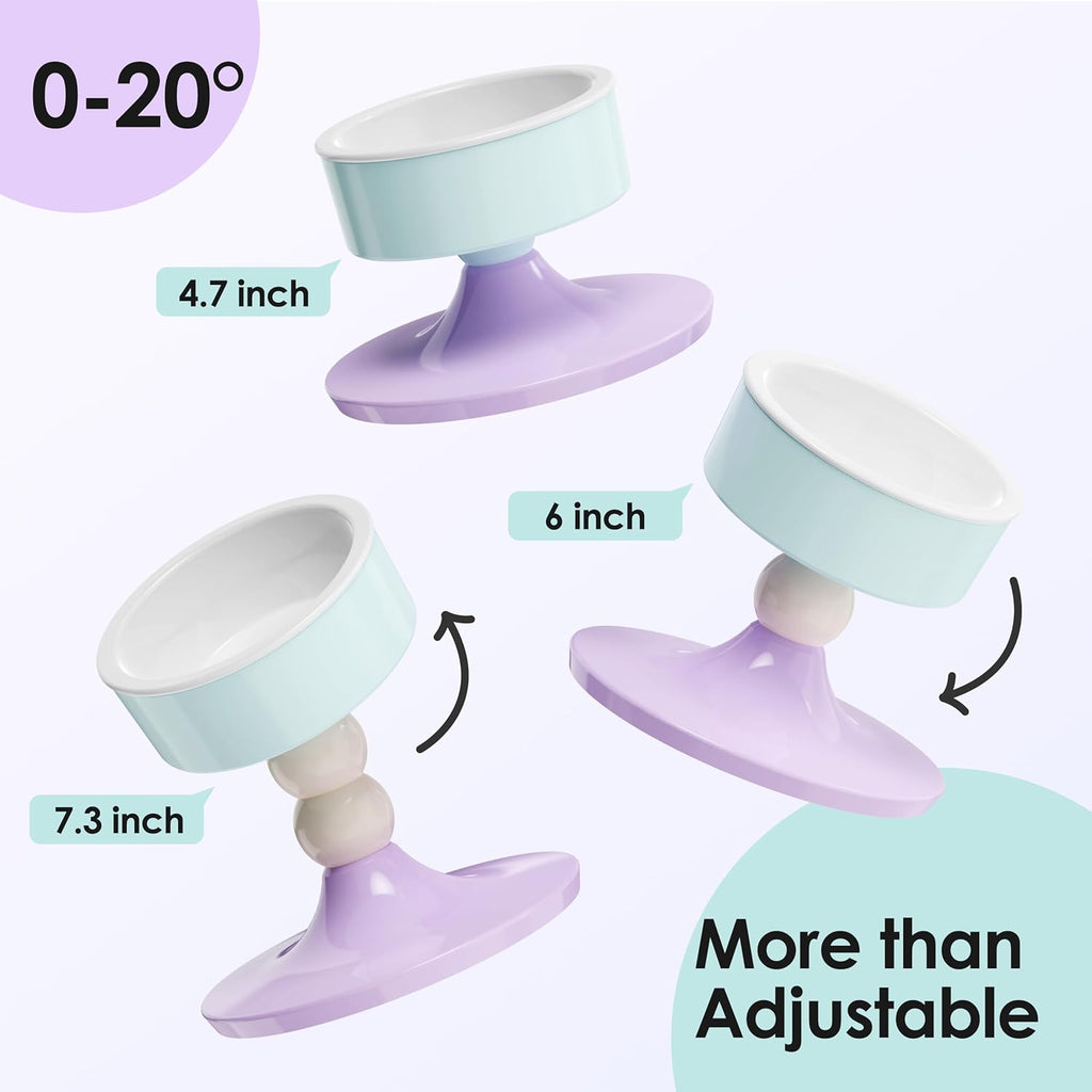 Ceramic Elevated Raised Cat Bowls, 3 Heights Adjustable Raised Dog Bowl Stand for Indoor Cats and Small Dogs, 15°