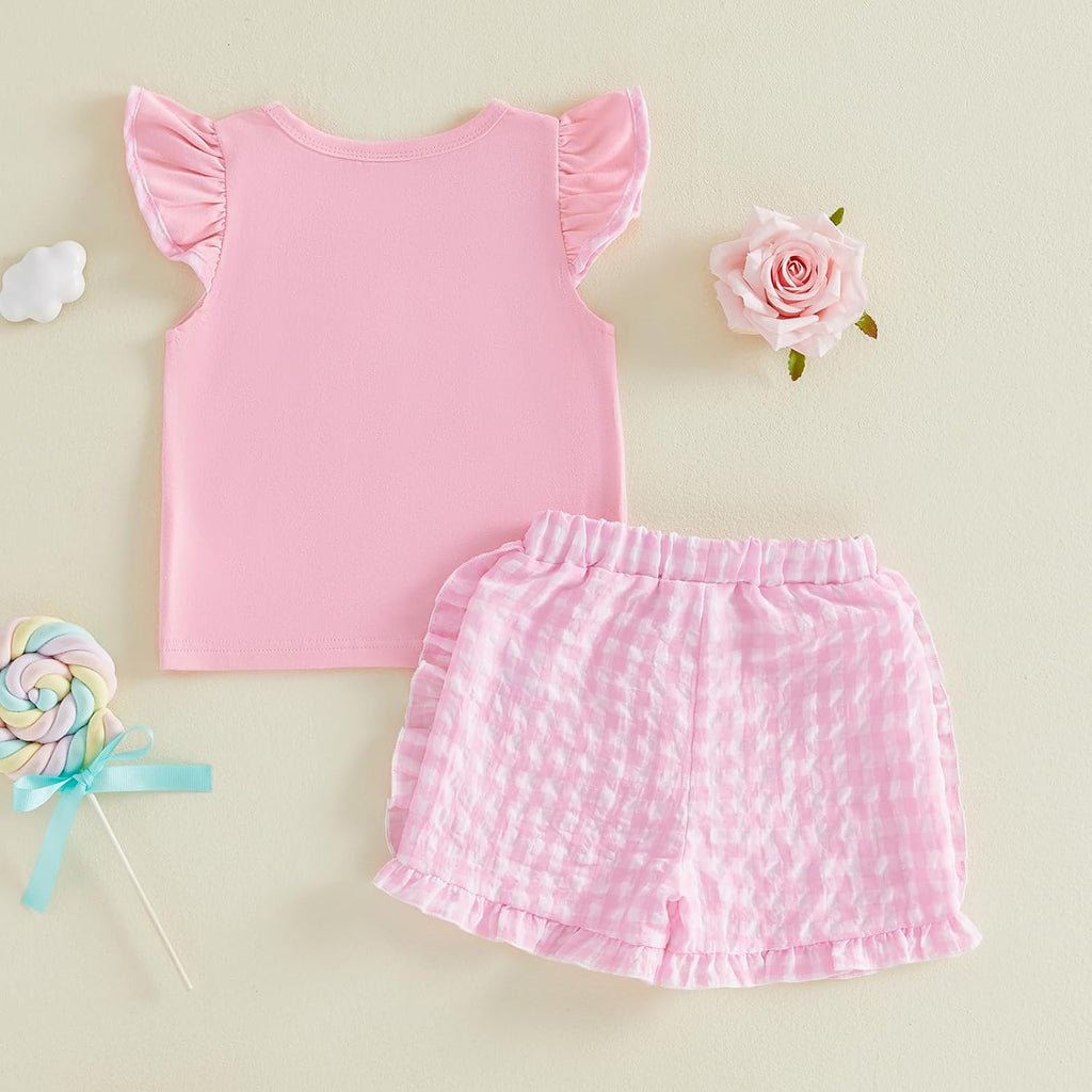 Toddler Baby Girls Summer Clothes Short Sleeve T-shirt Top Ruffle Elastic Shorts 2Pcs Cute Outfits
